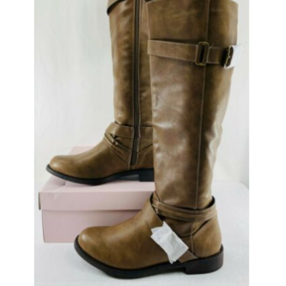 JUST FAB Women's Taupe Kinsee Faux Leather Boots